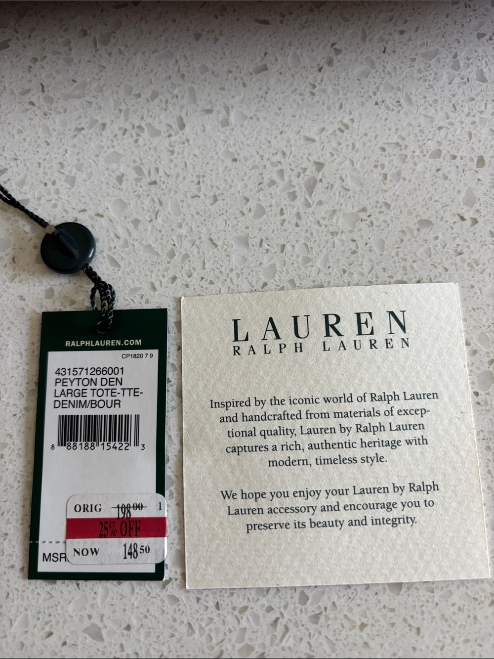 New w/ Tags - Ralph Lauren Navy and Brown Logo Canvas Tote - Picture 6 of 6